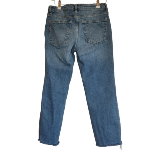 Free People Cropped Raw/Fray Hem Jeans Size 27 High Rise Distressed With Stretch - Picture 2 of 14